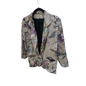 Vintage Kensington Square Blazer Petite One Button Size SP Floral Sand Rare